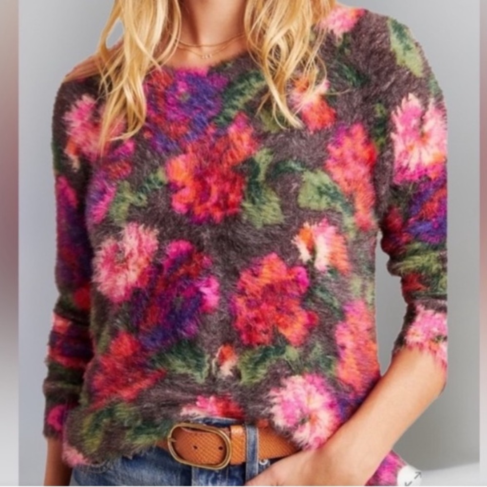 New-Anthropologie Meadow Rue Floral Fuzzy Sweater